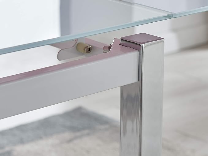 Furniturebox UK Enna White Glass Extending Dining Table and 6 Grey Milan Chairs