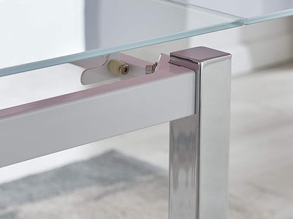 Furniturebox UK Enna White Glass Extending Dining Table and 6 Milan Chairs (6 Cappuccino Chairs)