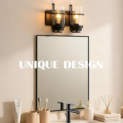 Bathroom Vanity Light Fixtures,2 Light Bathroom Vanity Lights,Black Farmhouse Sconce Over Mirror(Bulbs not Included)