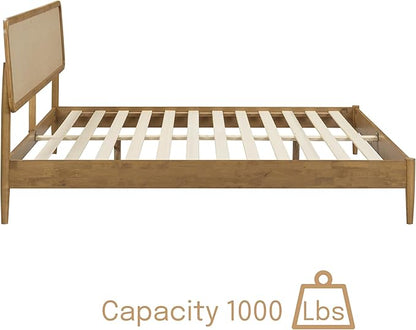 NTC Lupin Wooden Bed Frame with Headboard, Solid Oak and Rubber Wood Foundation with Silent Slats and Wood Central Supports, 1000 Lb Capacity, King - Teak Look