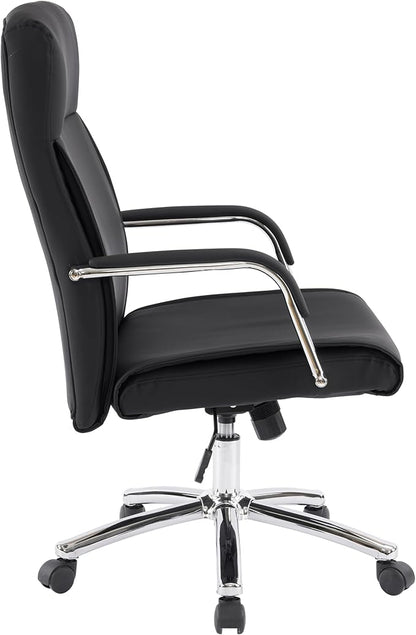 Mid-Back Ergonomic Leather Office Chair, Modern Upholstered Executive Desk Chair with Gold Frame Armrest Computer Task Chair (Obsidian Black)