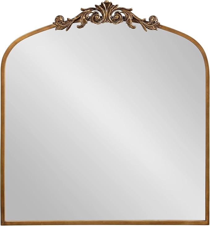 Kate and Laurel Arendahl Ornate Traditional Square Arched Mirror; 28 x 30; Antique Gold; Decorative Baroque Style Arch Vintage Mirror with Wide Frame and Crown