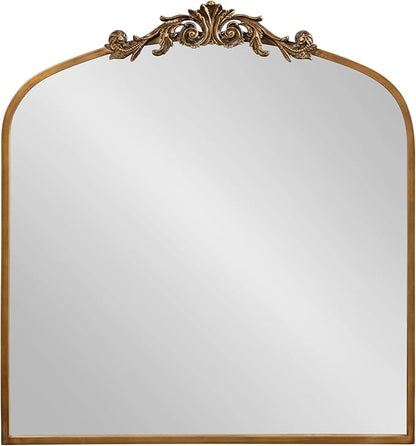 Kate and Laurel Arendahl Ornate Traditional Square Arched Mirror; 28 x 30; Antique Gold; Decorative Baroque Style Arch Vintage Mirror with Wide Frame and Crown