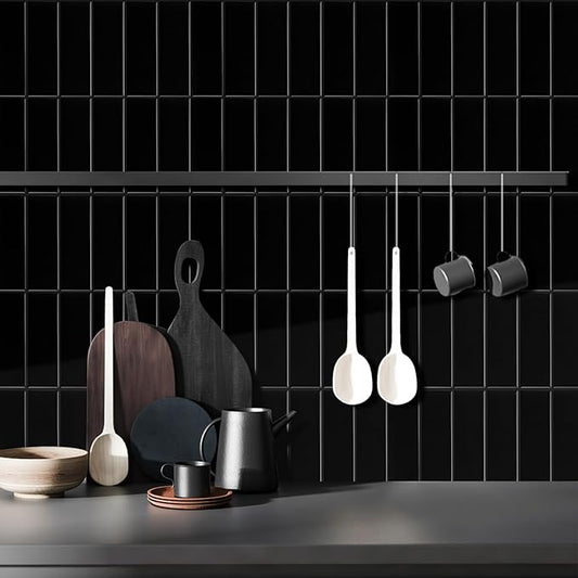 5 Pack Peel and Stick Backsplash Subway Tiles, Extra Thick 3D Wall Panels, Heat & Water Resistant, Easy DIY Kitchen, Bathroom, Laundry, Fireplace & Rental Home Wall Décor (12 x 12 in), Black