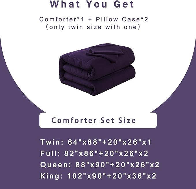 DOWNCOOL 3-Piece Queen Comforter Set - Down Alternative, Purple, 88"x90"