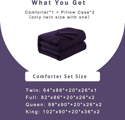 DOWNCOOL 3-Piece Queen Comforter Set - Down Alternative, Purple, 88"x90"