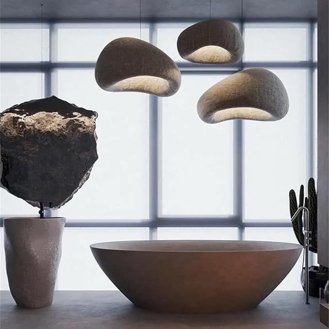 JAYMP 50cm Wabi Sabi Pendant Light for Dining Room Kitchen Island Hallway Restaurant Modern Hanging Lamp E26 Base Japanese Style Bird Nest Shape Lighting Fixture (Matte White, B Shape, 50cm/19.7in)