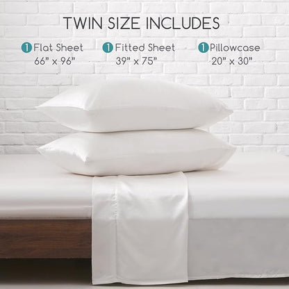 MR&HM Satin Bed Sheets, Twin Size Sheets Set, 3 Pcs Silky Bedding Set with 15 Inches Deep Pocket for Mattress (Twin, Ivory)