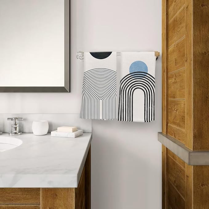 OHSUL Boho Sun Moon Rainbow Kitchen Towels Set of 2 Blue