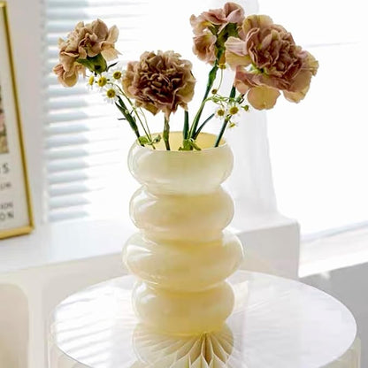 BLOFLO Colored Glass Hydroponic Flower Vase - 7-Inch Milky Yellow Geometric Glass Vase for Modern Home Decor and Office