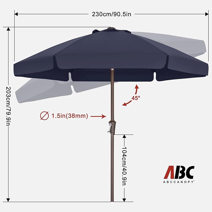 ABCCANOPY 7.5ft Scalloped Patio Umbrella, Outdoor Table Umbrella with Tilt and Crank, Fiberglass Ribs Deck Umbrella for Patio, Pool, Garden, Picnic (Navy Blue)