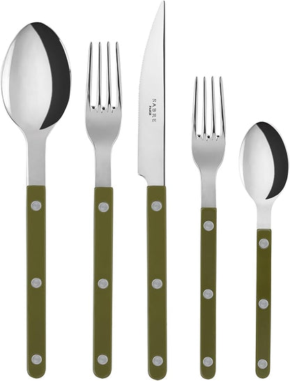 5-Piece Flatware Set - Bistrot Collection - Knife, Fork, Soup Spoon, Teaspoon & Dessert Fork - Stainless Steel & Nylon - Dishwasher Safe - Fern Green - Brilliant Finish