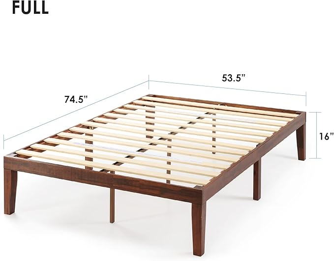 Mellow Naturalista Classic 16 Inch Solid Wood Platform Bed with Wooden Slats, Espresso, Full