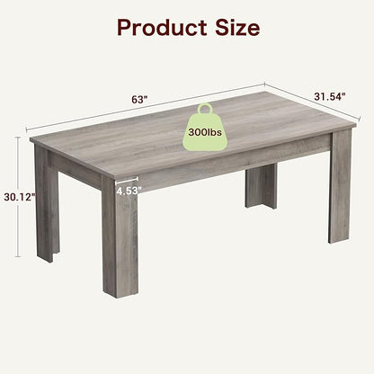 CABIHOME Dining Table for 4-6, 63" Inch Dining Tables for 4, Farmhouse Large Kitchen Dining Table, Rectangular Dining Room Table for Small Space, Dinner Table for Kitchen, Apartment, Rustic Gray