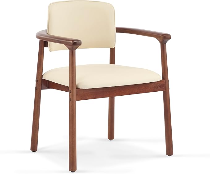 Christopher Knight Home Emeny Modern Faux Leather Upholstered Dining Chairs Set of 2, PU Kitchen Side Chairs with Wooden Frame, Living Room Comfy Reading Chair with Curved Backrest, Beige+Dark Walnut