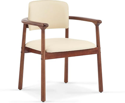 Christopher Knight Home Emeny Modern Faux Leather Upholstered Dining Chairs Set of 2, PU Kitchen Side Chairs with Wooden Frame, Living Room Comfy Reading Chair with Curved Backrest, Beige+Dark Walnut