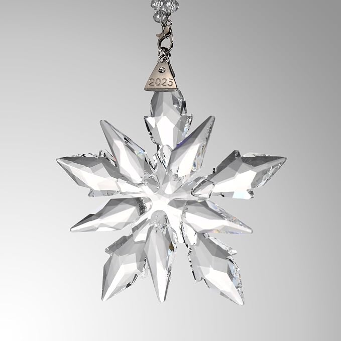 2025 Annual Edition Crystal Snowflake Christmas Ornament,Iridescent Holiday Tree Keepsake, Window Suncatcher,Winter Decor Gift (2025 Clear)