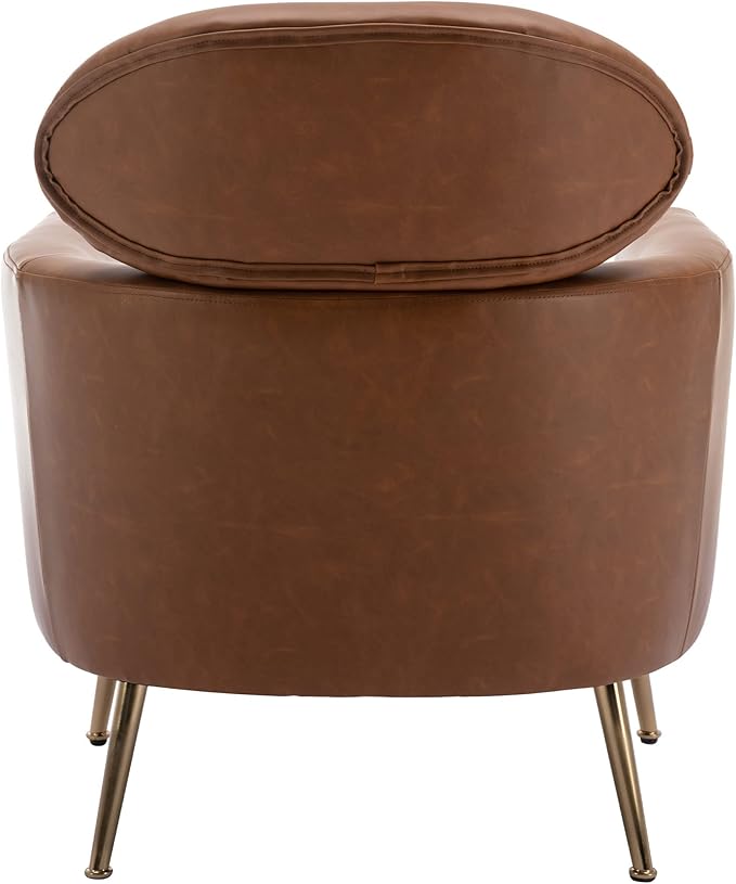 Brown Accent Chair PU Leather Upholstered Living Room Chairs Mid Century Modern Arm Chair w/Golden Legs for Bedroom/Reading/Lounge/Reception
