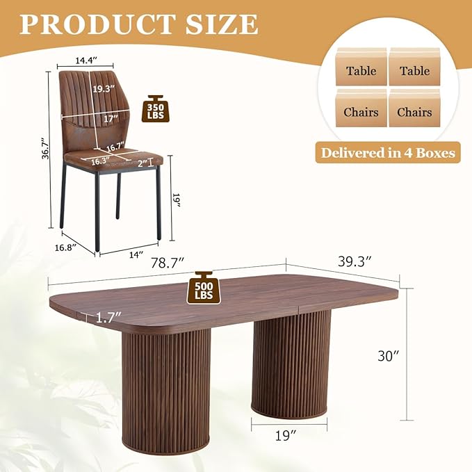 79" Dining Table Set for 8,Large Rectangular Kitchen Table Set for 8 with Cushioned Chairs,Modern Mid-Century Wood Dining Room Table Set,Ideal for Dining & Gatherings (Walnut)