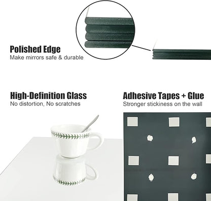 Home Gym Wall Mirror, 12"x12"x4PCS Full Length Home Gym Workout Mirror for Garage, Bedroom, Living Room, Over The Door