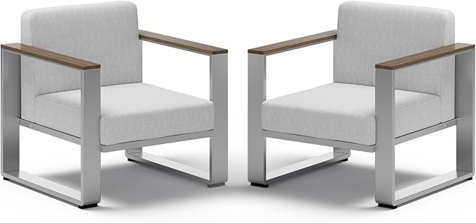 Aluminum Outdoor Patio Furniture, 2 Pieces Outdoor Chair, All-Weather Metal Modern Outside Chair for Deck, Porch (LightGray)