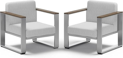 Aluminum Outdoor Patio Furniture, 2 Pieces Outdoor Chair, All-Weather Metal Modern Outside Chair for Deck, Porch (LightGray)