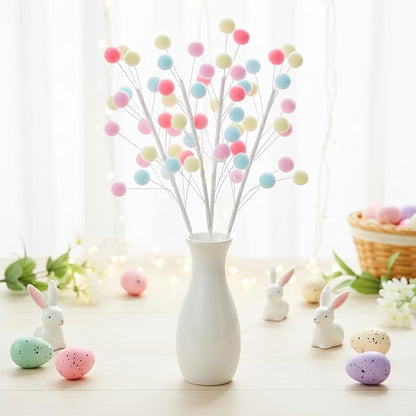 6 Pcs Pastel Pom Poms Christmas Decorations & Felt Christmas Picks and Sprays DIY Xmas Tree Toppers, Easter Deocrantions Festive Tree Filler & Easter Decor (Pastel Colors)
