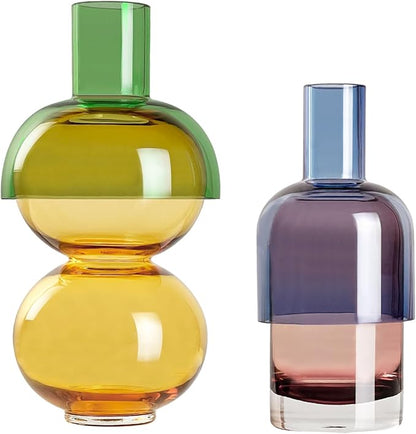 Cloudnola Reversible Glass Flower Vase and Bud Vase Lemon Set of 2, Green & Yellow and Blue & Pink, Ideal Gift Set, for Home, Wedding, and Event Décor (Lemon)