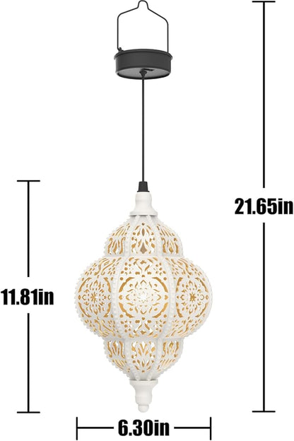 Hanging Solar Lights Outdoor Garden Decor Solar Lantern Waterproof Plastic Moroccan Outdoor Decorations for Patio Pathway Yard Backyard Garden Decorative (1, White)