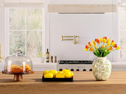 Ceramic Vintage Vase, Green Flower Decorative Vase Chinoiserie Decor Rustic Farmhouse Retro Floral Vases for Table Bookshelf Mantel Kitchen Living Room Office- 7.8inch Green