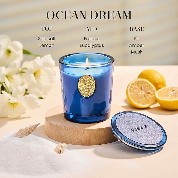 M&SENSE Natural Summer Soy Candle | Ocean Dream & Blule | 9.2 oz, 50H Burn Time | Luxury Scented Candle for Relaxation, Gifting, Home Décor | Ideal for Bedroom, Office, Party Ambiance