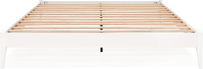 Bme Dinkee Signature Ivory White King Bed Frame Without Headboard - Modern & Minimalist Style with Acacia Wood - 12 Strong Wood Slat Support - Easy Assembly - No Box Spring Needed