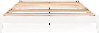 Bme Dinkee Signature Ivory White King Bed Frame Without Headboard - Modern & Minimalist Style with Acacia Wood - 12 Strong Wood Slat Support - Easy Assembly - No Box Spring Needed