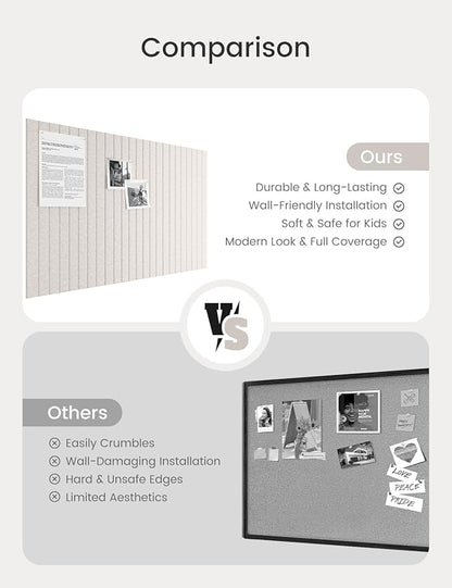 Bumusty Large Cork Board Alternative-36 x24 Felt Bulletin Board Tiles, with 30 Pushpins, 40 Adhesive Tabs, 6-Pack Slat Wall Paneling, Cork Boards for Office Push Pin Board Felt Board-Oatmeal