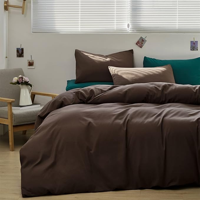 Pureant Brown Comforter Sets Full Solid Mocha Coffee Bedding Comforters Cotton Men Plain Dark Color Quilts Adults Chocolate Brownness Blankets Vintage Chestnut Comforters Teens Brown Dorm Bedding Soft