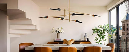 76” Industrial Pendant Light 6-Lights Adjustable Farmhouse Chandelier Modern Pendant Lighting Fixtures for Dining Room Living Room Kitchen Island Bedroom, UL Listed