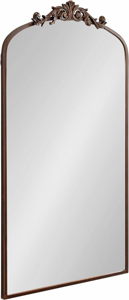 Kate and Laurel Arendahl Glam Arched Tall Panel Mirror; 24 x 42; Bronze; Traditional Baroque Large Body Wall Mirror with Ornate Garland Inspired Crown