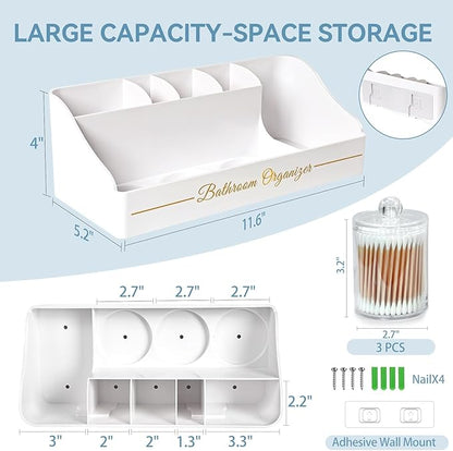 Toothbrush Holders, Toothbrush Holders for Bathroom with 6 Large Capacity Storage Slots & 3 Qtip Holders - Sturdy for Bathroom Counter Organizers and Storage Countertop - Marble White