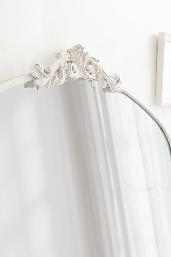 Kate and Laurel Arendahl Ornate Traditional Arched Mirror; 36 x 29; White; Decorative Baroque Style Arched Wall Mirror with Wide Frame and Crown
