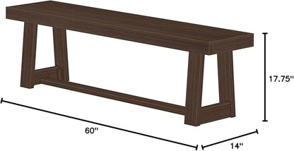 Plank+Beam 60 Inch Farmhouse Dining Bench, Solid Wood Entryway Bench, Wooden Outdoor Bench, Kitchen Dining Seat, Dining Room, Home Office, Living Room Furniture, Easy Assembly, Walnut Wirebrush