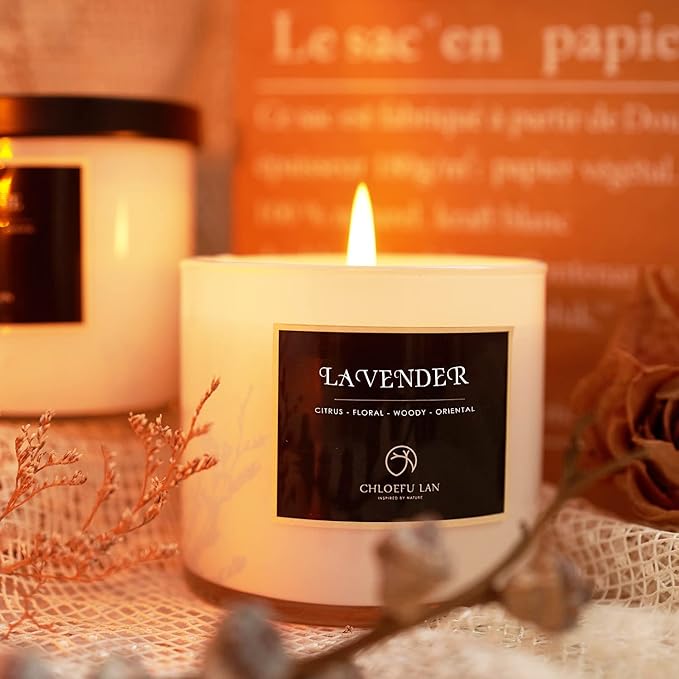 Chloefu LAN Premium Lavender Scented Candle for Men & Women, Highly Scented, 7.1oz|45 Hour Long Lasting, All Natural Soy Candles, Home Decor,Glass Jar Candle with Gift Box