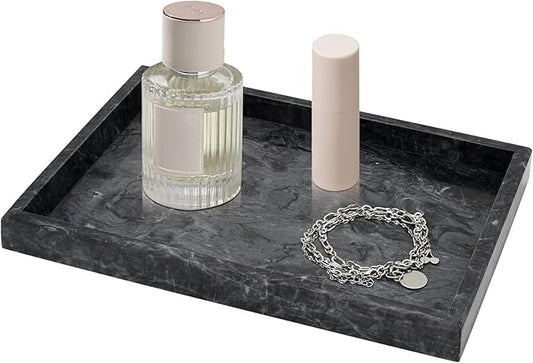 Marble Bathroom Tray,Pure Natural Vanity Tray,Marble Trays for Kitchen Counter Non-Ceramic/Non-Resin,Stone Tray 12 x 8 inch (Black) ﻿