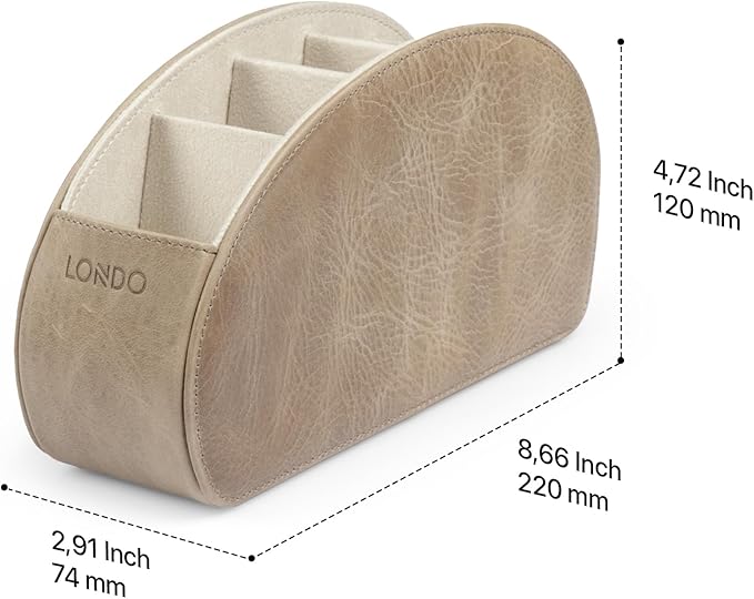 Londo Remote Control Holder with 5 Pockets - Store DVD, Blu-Ray, TV, Roku or Apple TV Remotes - Italian Genuine Leather with Suede Lining - Slim, Compact Living or Bedroom Storage