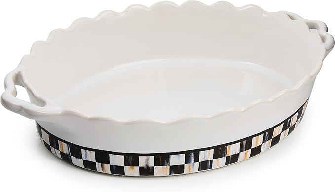 MACKENZIE-CHILDS Everyday Oval Casserole Baker, Cute Oven Baker, Medium, Black-and-White Courtly Check