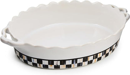 MACKENZIE-CHILDS Everyday Oval Casserole Baker, Cute Oven Baker, Medium, Black-and-White Courtly Check
