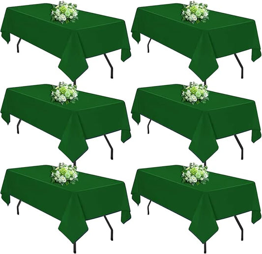 Hunter Green 6 Pack Polyester Table Cloth 60 x 102 Inch, Rectangle Tablecloths for 6 Foot Tables Washable Table Cloth for Party Wedding