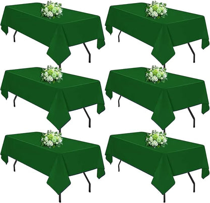 Hunter Green 6 Pack Polyester Table Cloth 60 x 126 Inch, Rectangle Tablecloths for 6 Foot Tables Washable Table Cloth for Party Wedding