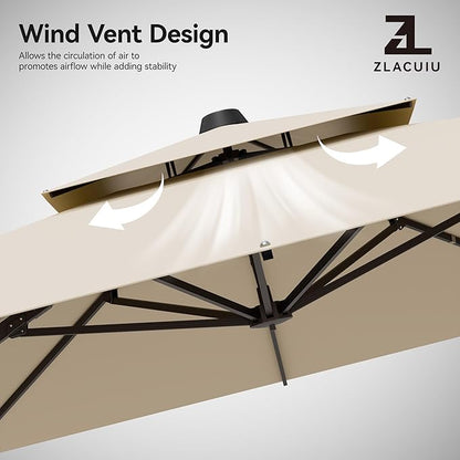 9x12FT Cantilever Patio Umbrella - Heavy Duty Double Layer Offset Design with 360° Rotation, Large Rectangle Sun Shade Umbrella for Garden, Deck, Pool, Backyard, Beige