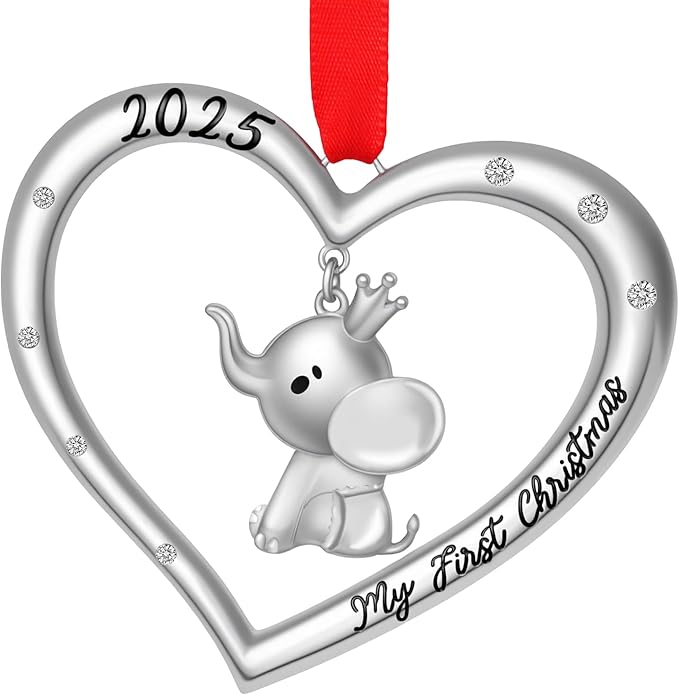 Baby’s First Christmas Ornament 2025 for Boy Girl, My First Christmas Ornament with Elephant, Babys 1st Christmas’S Ornaments 2025 Metal Hanging for Newborn Xmas Tree Decoration Gift