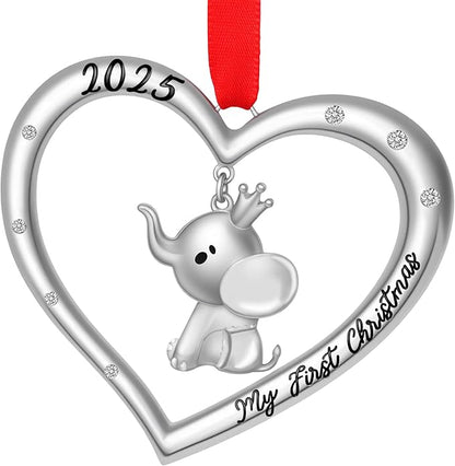 Baby’s First Christmas Ornament 2025 for Boy Girl, My First Christmas Ornament with Elephant, Babys 1st Christmas’S Ornaments 2025 Metal Hanging for Newborn Xmas Tree Decoration Gift